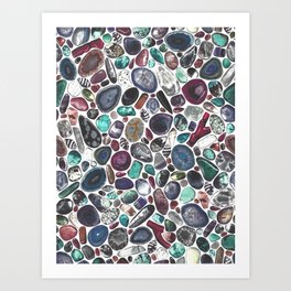 MIXED GEMSTONES ON WHITE Art Print