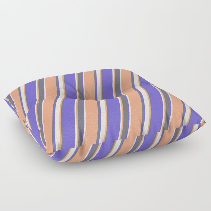 Light Salmon, Dim Grey, Slate Blue, and Beige Colored Lined/Striped Pattern Floor Pillow