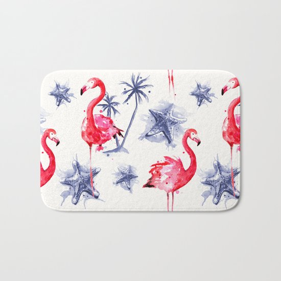 Beach Flamingos Bath Mat