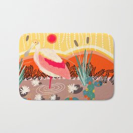 Roseate Spoonbill in the Sunset Bath Mat | Illustration, Nature, Landscape, Animal 