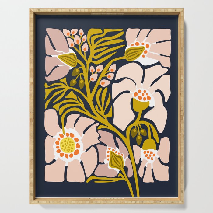 Backyard flower – modern floral illustration Serving Tray