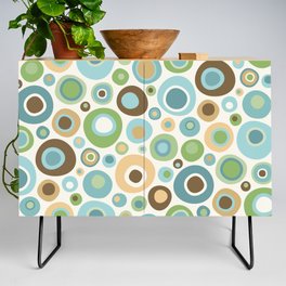 Mid Century Modern Circles // Brown, Green, Gold, Ocean Blue, Sky Blue, Turquoise, Ivory Credenza