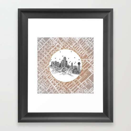 Dallas, Texas City Skyline Illustration Drawing Framed Art Print