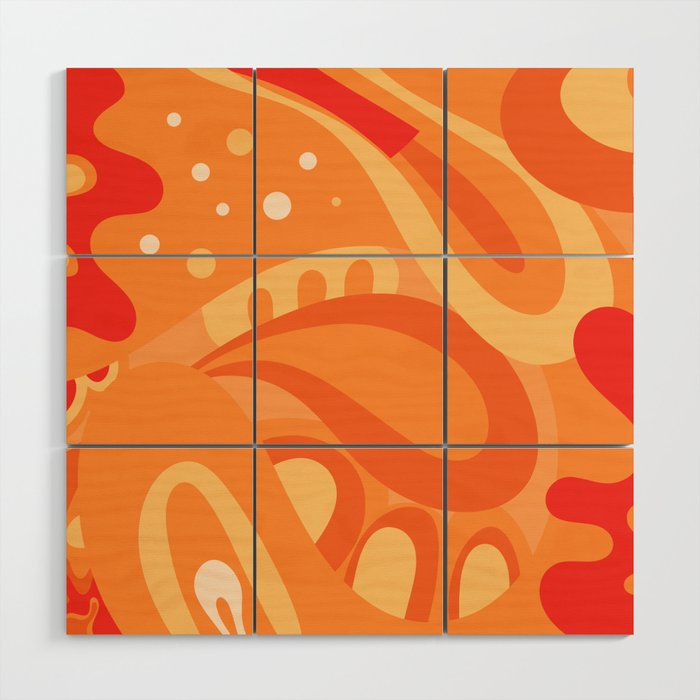 So Trippy Retro Psychedelic Abstract Pattern 2 in Orange Tangerine Tones Wood Wall Art