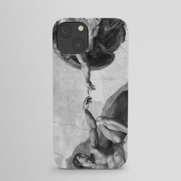 Black and White Creation of Adam Painting by Michelangelo Sistine Chapel iPhone Case