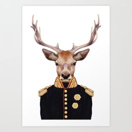 Portrait of Deer in military uniform. Art Print