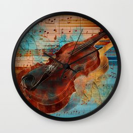 Violin Art Collage - mixed media Wall Clock | Saxophone, Abalone, Pop, Musicnotes, Trebleclef, Gold, Melody, Musiclovergift, Musical, Musicart 