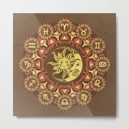 Wood And Gold Zodiac Metal Print