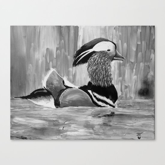 Mandarin Duck at Night Enjoying the Reflection on the Water Canvas Print