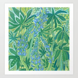 Lupines in Sunlight, Summer Wildflowers Abstract Botanical  Floral Painting  Art Print