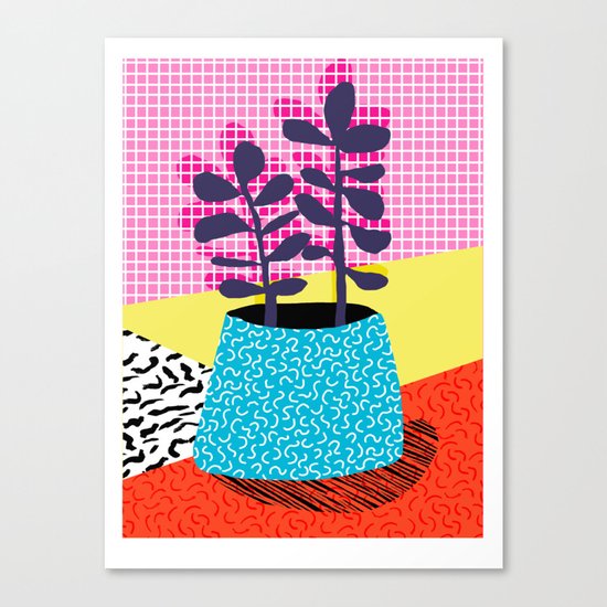 Shibby - neon 80's throwback potted plant indoor garden pink yellow red grid memphis los angeles pal Canvas Print