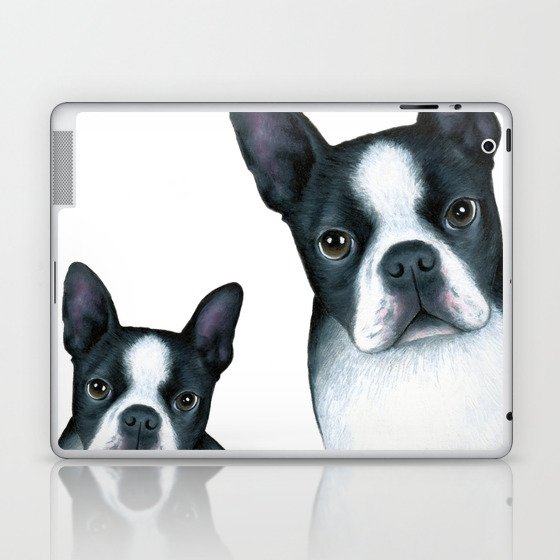 Dog 128 Boston Terrier Dogs black and white Laptop & iPad Skin