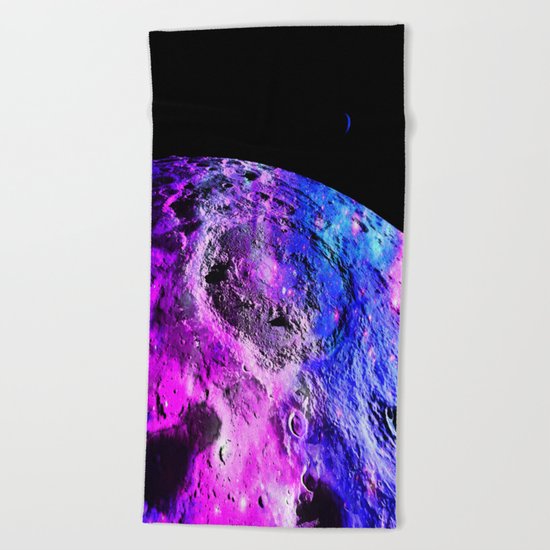 Purple Blue Galaxy Moon Beach Towel