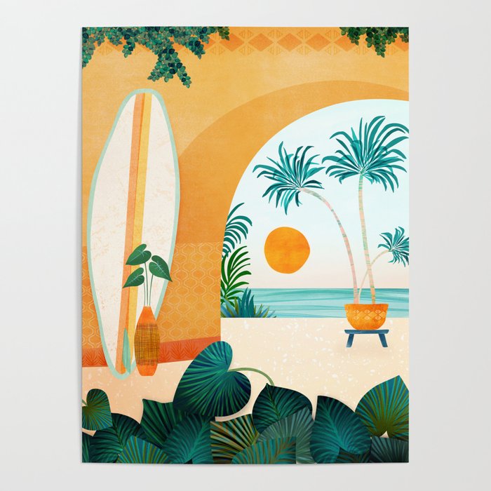 Seaside Surf Retreat Tropical Landscape / Villa Series Poster