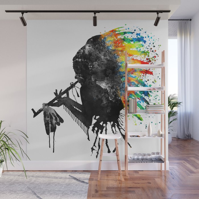 Indian Silhouette With Colorful Headdress Wall Mural