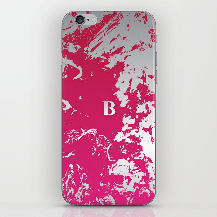  B  Letter Personalized, Pink & White Grunge Design, Valentine Gift / Anniversary Gift / Birthday Gift iPhone Skin