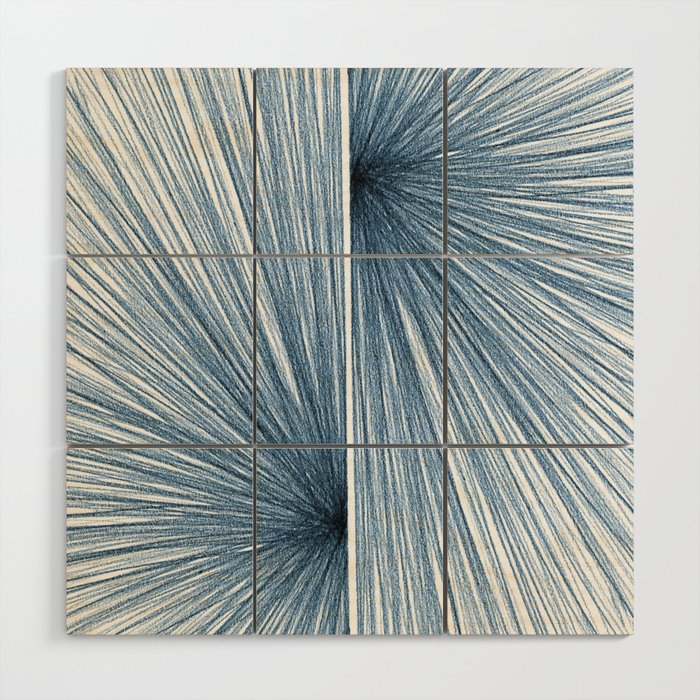 Indigo Blue Mid Century Modern Geometric Abstract Wood Wall Art By