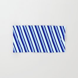 [ Thumbnail: Cornflower Blue, Blue & Light Cyan Colored Stripes/Lines Pattern Hand & Bath Towel ]
