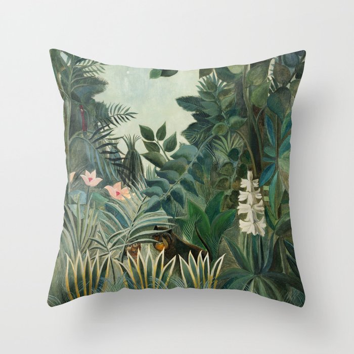 The Equatorial Jungle (1909) by Henri Rousseau. Throw Pillow