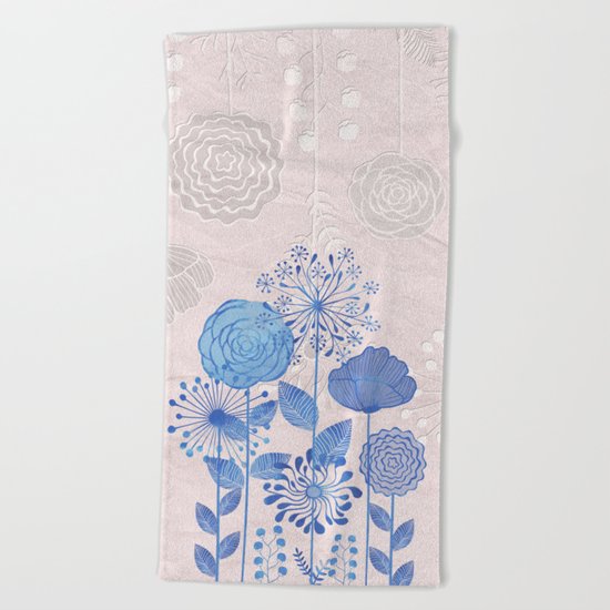 Light Blue Flowers Beach Towel