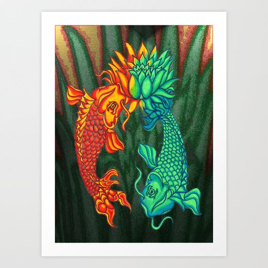 Koi Fish Lotus Art Print