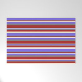 [ Thumbnail: Gray, Red, Beige & Medium Slate Blue Colored Stripes Pattern Welcome Mat ]