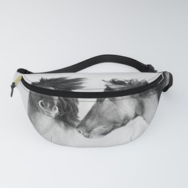 Two wild horses portrait in monochrome. Nature animals photo Fanny Pack