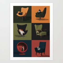 Cats on Chairs Art Print