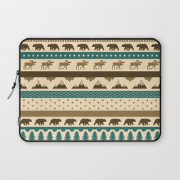 Alaska inspired striped pattern with mountains, bear, moose, stars and pine trees Laptop Sleeve