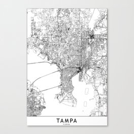 Tampa White Map Canvas Print