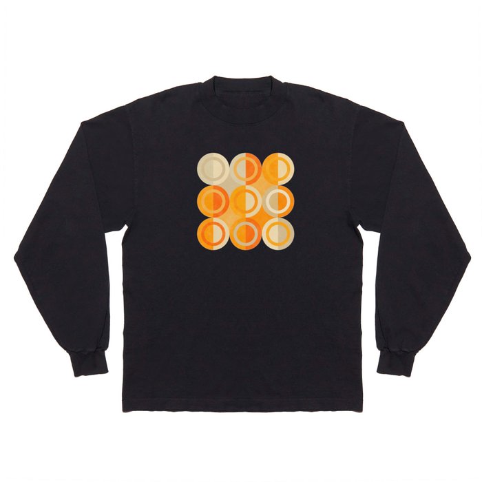 Geometric Shapes Orange Grey Circles Long Sleeve T Shirt