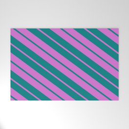 [ Thumbnail: Orchid & Teal Colored Lines Pattern Welcome Mat ]