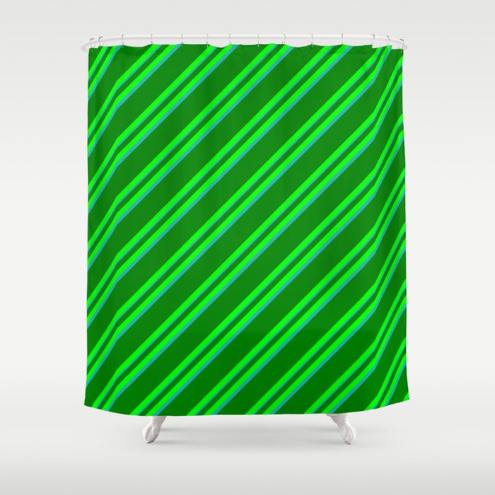 Green, Lime, and Light Sea Green Colored Lined Pattern Shower Curtain