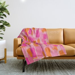 Abstract, Paint Brush Effect, Orange and Pink Throw Blanket
