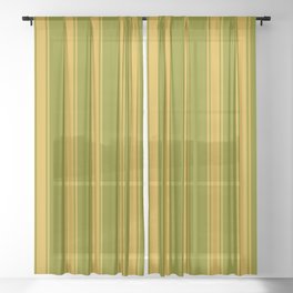 [ Thumbnail: Green & Goldenrod Colored Stripes/Lines Pattern Sheer Curtain ]