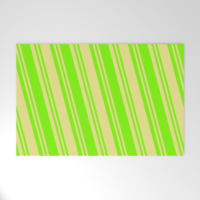 Tan & Green Colored Lines Pattern Welcome Mat