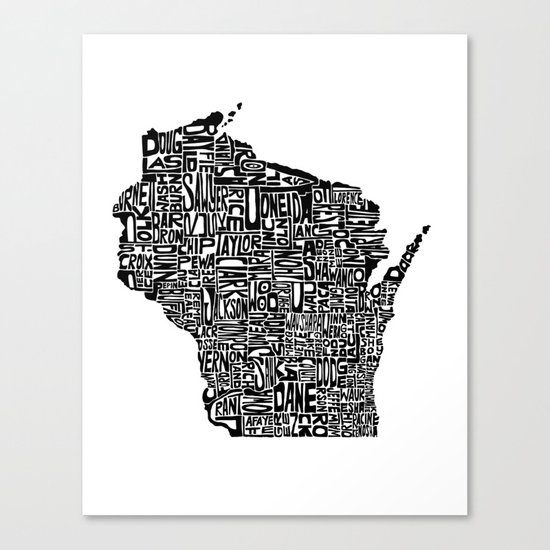 Typographic Wisconsin Canvas Print