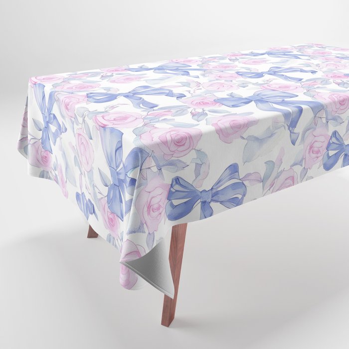 Blue Bow and Pink Roses - Coquette Feast Tablecloth