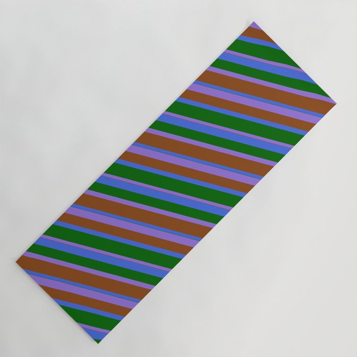 Purple, Brown, Royal Blue & Dark Green Colored Stripes Pattern Yoga Mat
