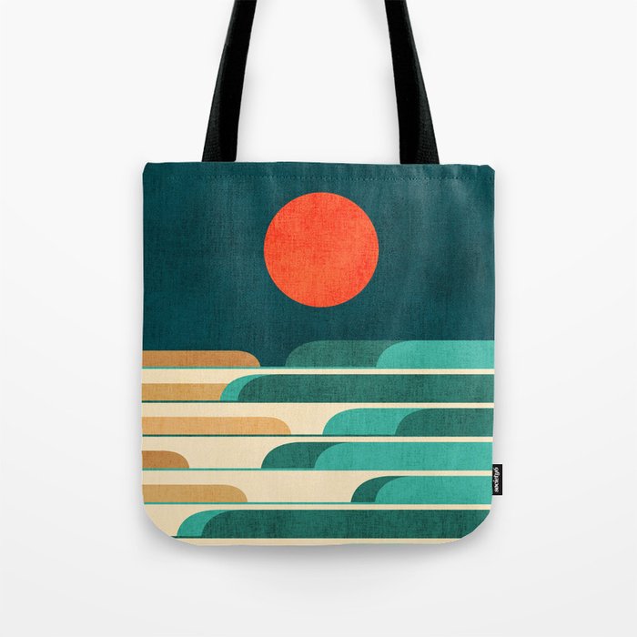 Chasing wave under the red moon Tote Bag