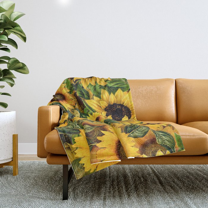 Vintage & Shabby Chic - Noon Sunflowers Garden Throw Blanket