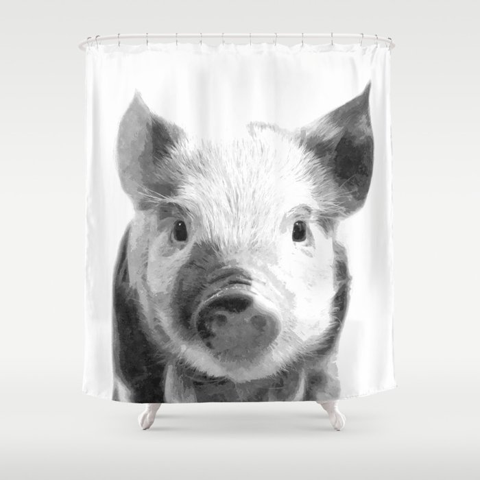 Black and white pig portrait Shower Curtain