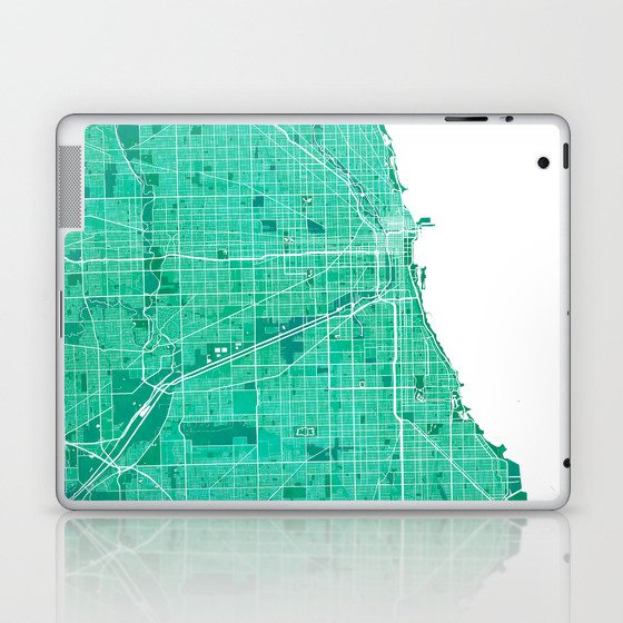 Chicago City Map of Illinois, USA - Watercolor Laptop & iPad Skin