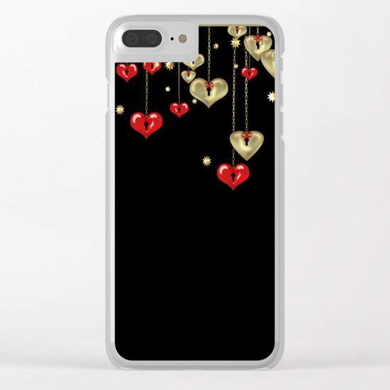 Beautiful glitter shine hearts on black Valentines Day greeting Clear iPhone Case