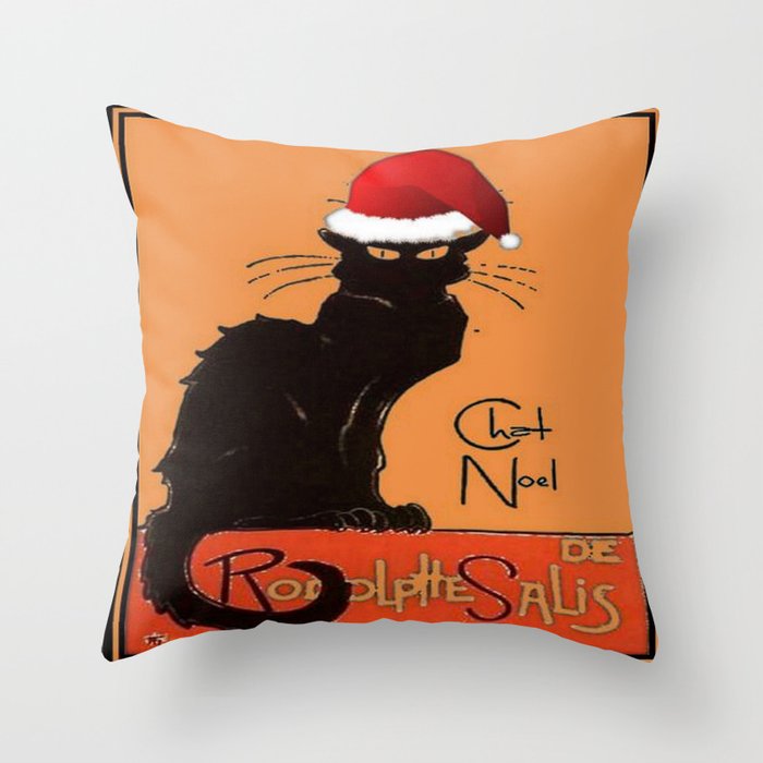 Le Chat Noel Christmas Parody Grungy Distressed Vintage Cat Throw Pillow