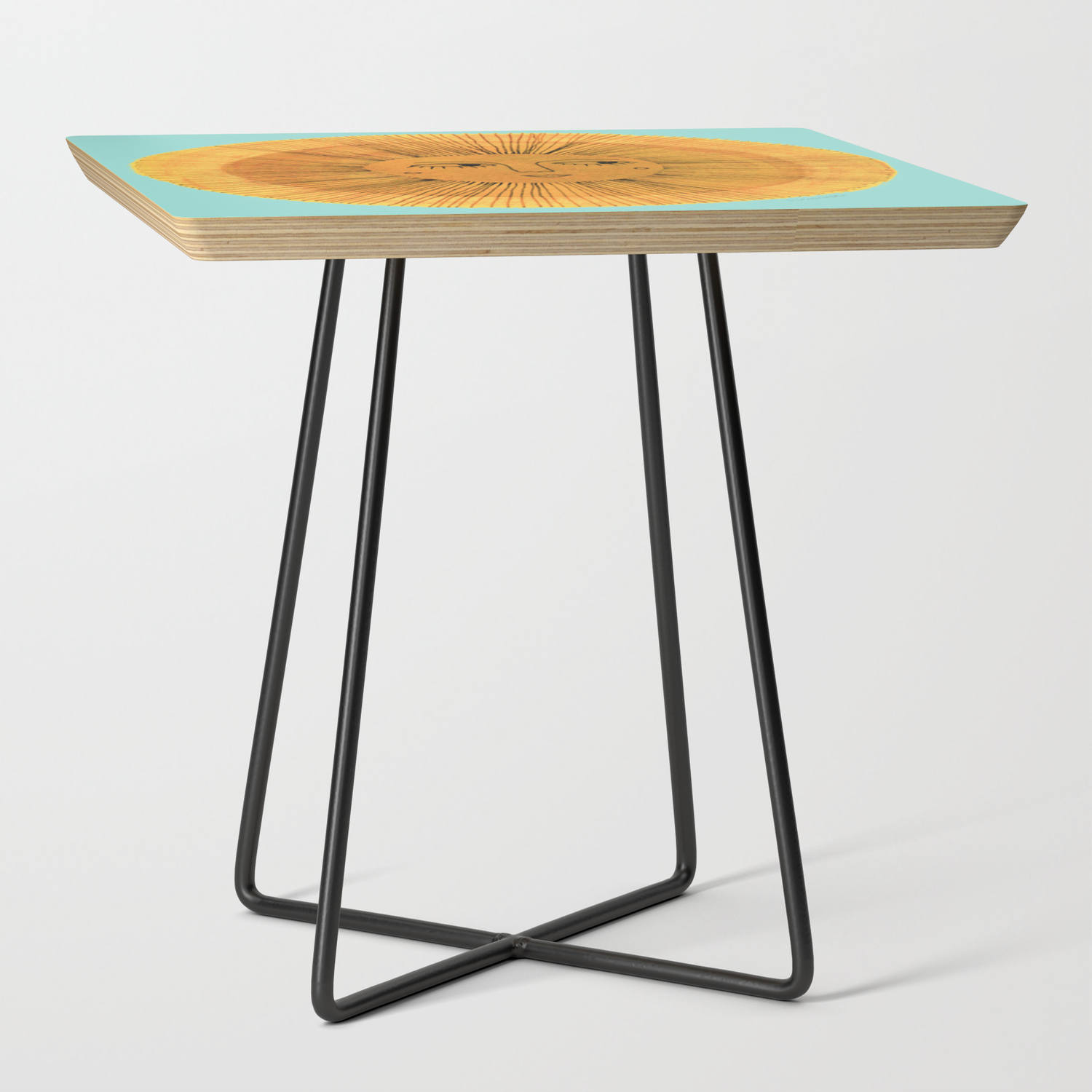 Sun Drawing Gold And Blue Side Table By Sewzinski Society6