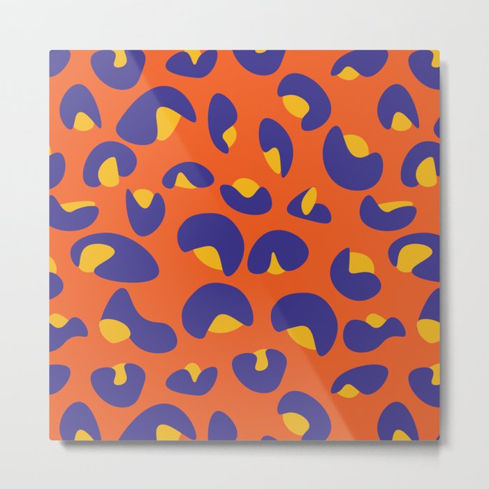 Abstract Seamless Leopard Print Pattern - Dark Slate Blue and Halloween Orange Metal Print