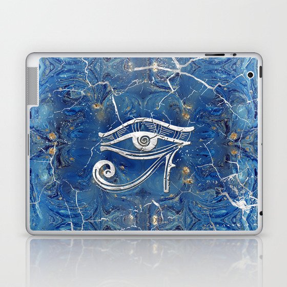 Silver Egyptian Eye of Horus  on blue marble Laptop & iPad Skin