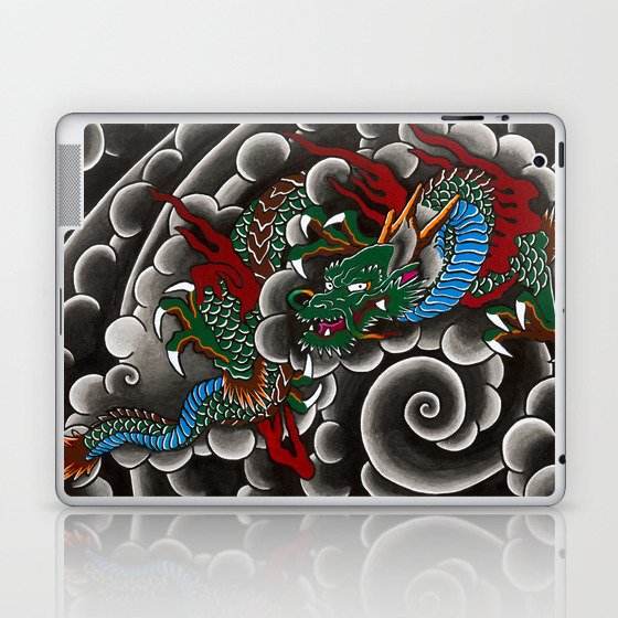 Japanese tattoo style dragon in sumi ink wash and watercolor Laptop & iPad Skin