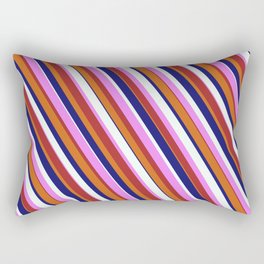[ Thumbnail: Eyecatching Chocolate, Midnight Blue, Mint Cream, Violet & Brown Colored Lines Pattern Rectangular Pillow ]